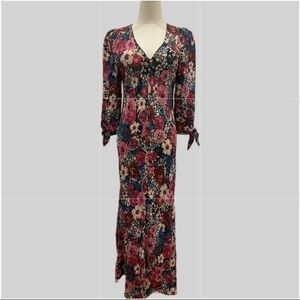 Zara NWOT Multicolor Floral V-neck Long Dress M